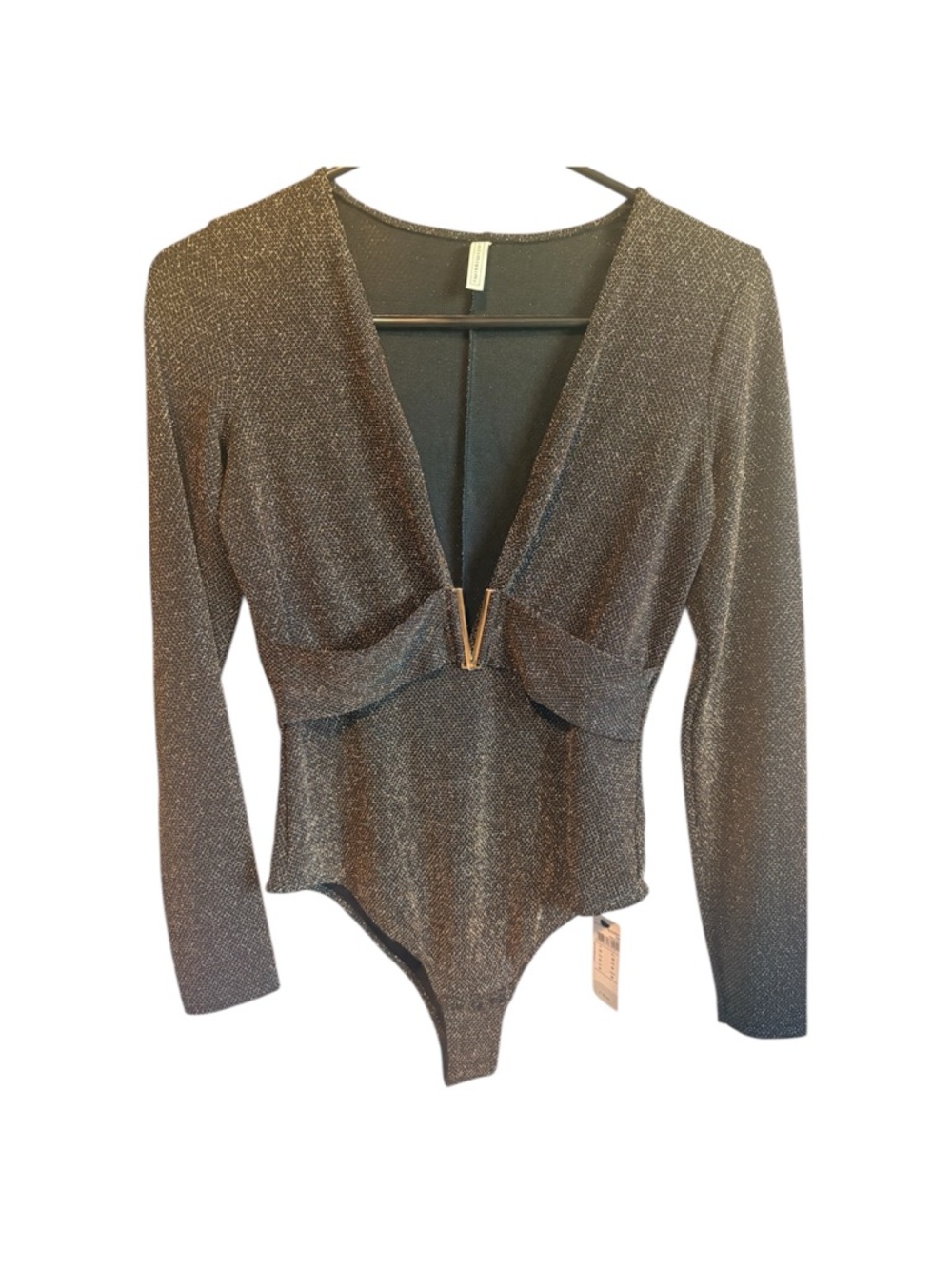 intimissimi Metallic Deep V Long-Sleeve Bodysuit - Gold